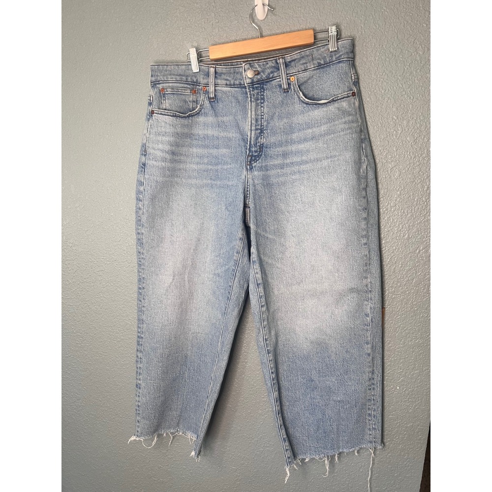 Madewell Curvy Perfect Vintage Wide Leg Crop Jeans Light Wash Blue 31 Raw Hem